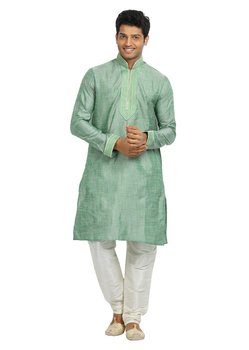 Aquamarine Cotton Linen Indian Wedding Kurta Pajama Sherwani - Indian Ethnic Wear for Men