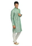 Aquamarine Cotton Linen Indian Wedding Kurta Pajama Sherwani - Indian Ethnic Wear for Men