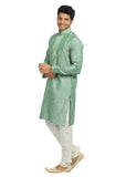 Aquamarine Cotton Linen Indian Wedding Kurta Pajama Sherwani - Indian Ethnic Wear for Men