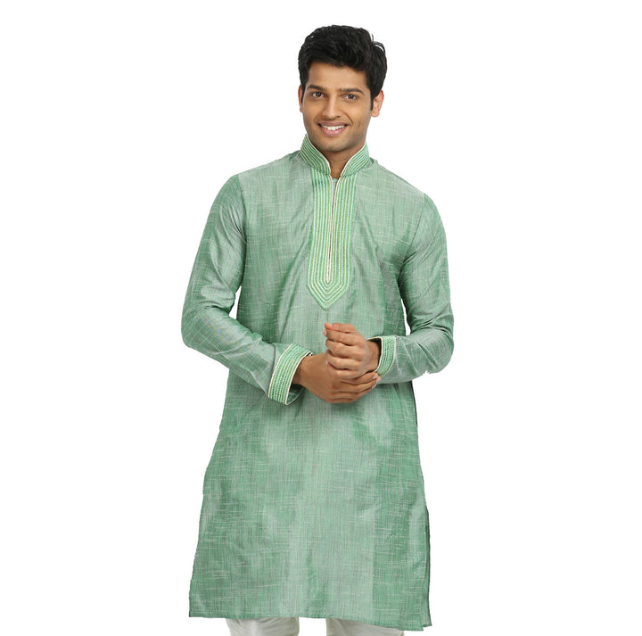 Aquamarine Cotton Linen Indian Wedding Kurta Pajama for Men