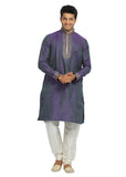 Medium Purple & Green Cotton Linen Indian Kurta Pajama Sherwani - Indian Ethnic Wear for Men