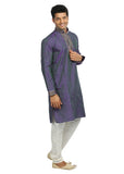 Medium Purple & Green Cotton Linen Indian Kurta Pajama for Men