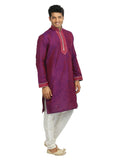 Medium Violet & Red Cotton Linen Indian Kurta Pajama Sherwani - Indian Ethnic Wear for Men