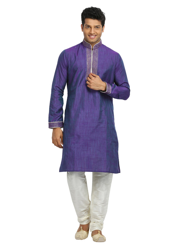 Purple Violet Cotton Linen Indian Kurta Pajama Sherwani - Indian Ethnic Wear for Men