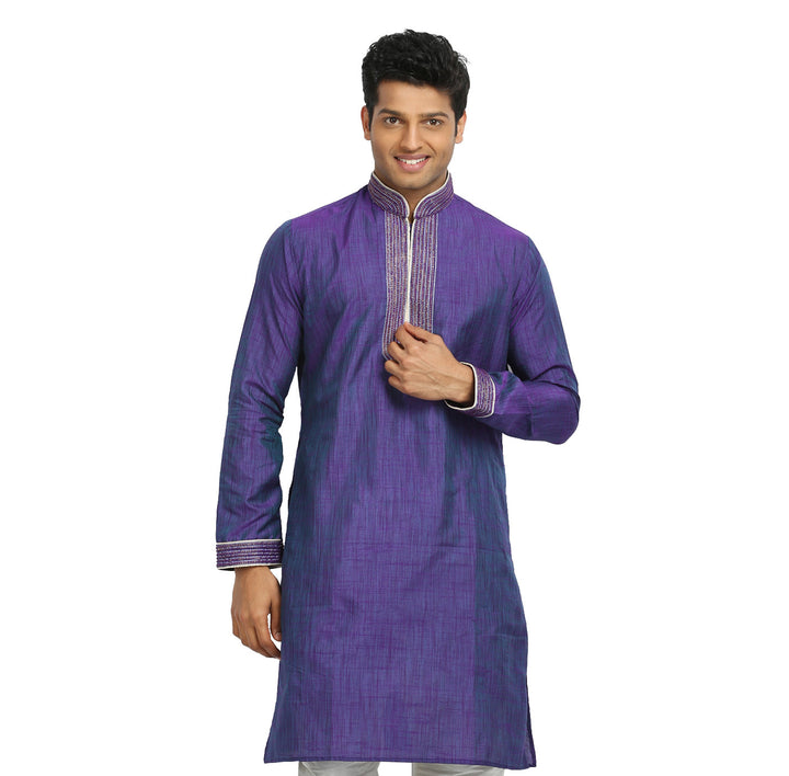 Purple Violet Cotton Linen Indian Kurta Pajama for Men