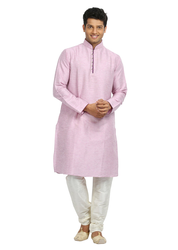 Light Pink Cotton Linen Indian Kurta Pajama for Men