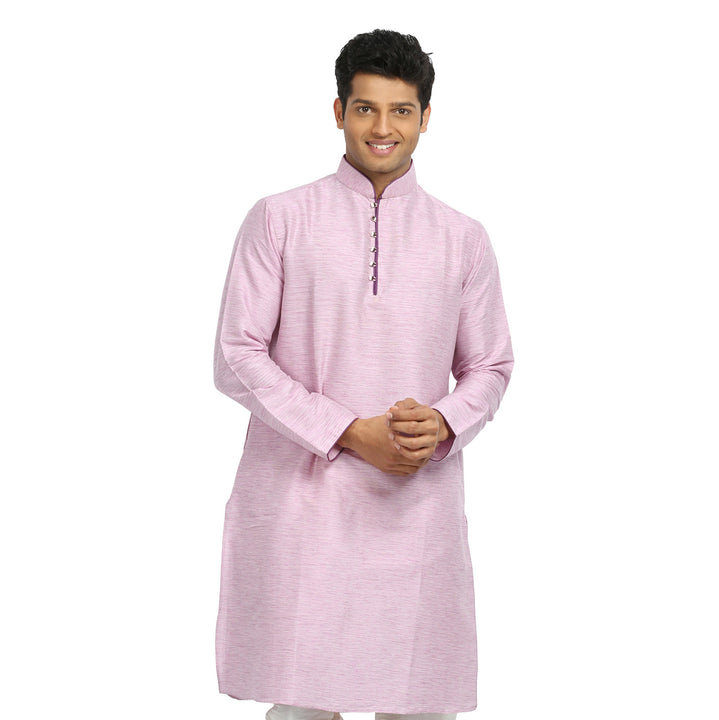 Light Pink Cotton Linen Indian Kurta Pajama for Men