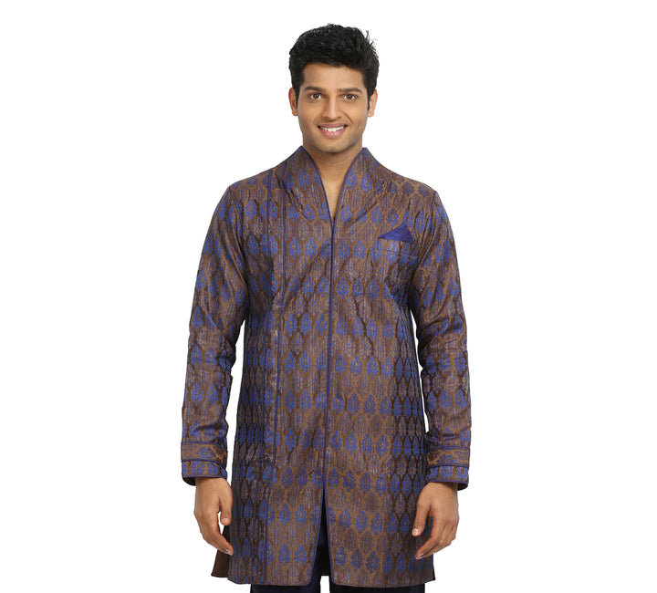 Chocolate Blue Trendy Indian Wedding Kurta Pajama Sherwani - Indian Ethnic Wear for Men