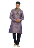 Tan Blue High Neck Indian Wedding Kurta Pajama for Men