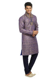 Tan Blue High Neck Indian Wedding Kurta Pajama Sherwani - Indian Ethnic Wear for Men