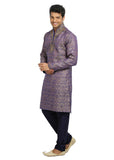 Tan Blue High Neck Indian Wedding Kurta Pajama for Men