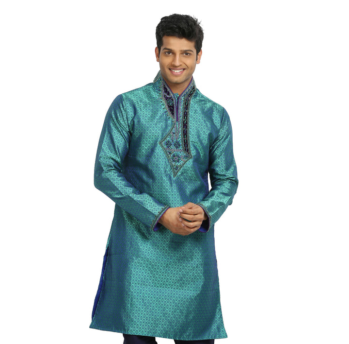 Turquoise Indian Wedding Kurta Pajama Sherwani - Indian Ethnic Wear for Men