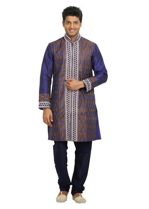 Blue Violet Indian Wedding Kurta Pajama Sherwani - Indian Ethnic Wear for Men