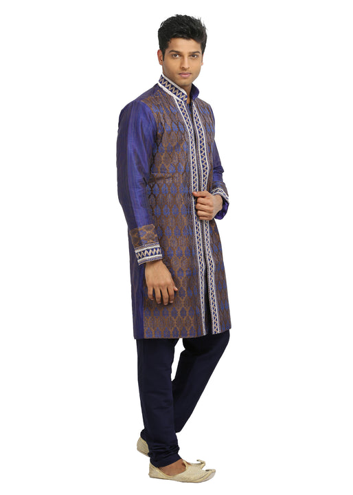 Blue Violet Indian Wedding Kurta Pajama Sherwani - Indian Ethnic Wear for Men