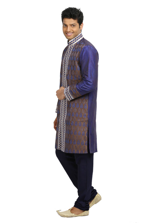 Blue Violet Indian Wedding Kurta Pajama for Men