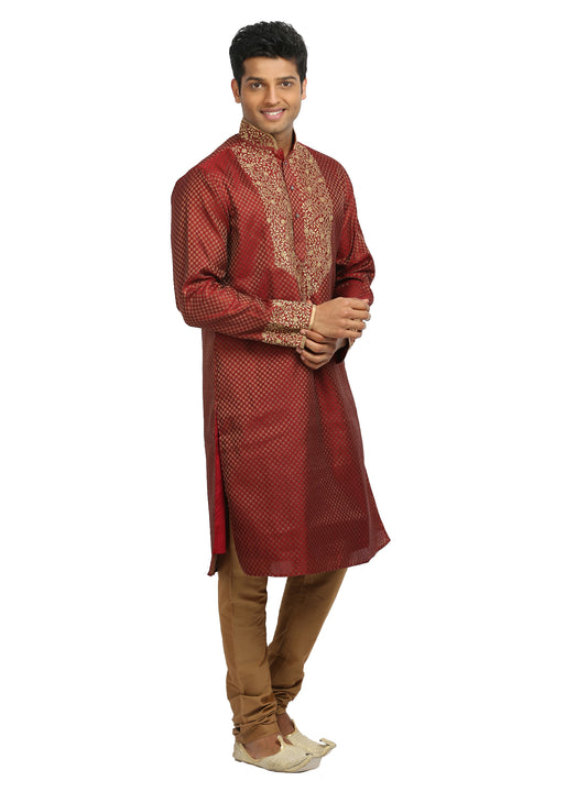 Rust Indian Wedding Kurta Pajama Sherwani - Indian Ethnic Wear for Men