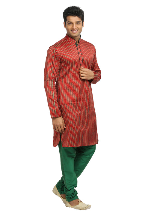 Red Pinstripes Indian Wedding Kurta Pajama Sherwani - Indian Ethnic Wear for Men
