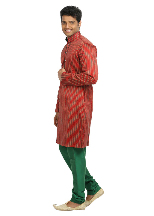 Red Pinstripes Indian Wedding Kurta Pajama for Men