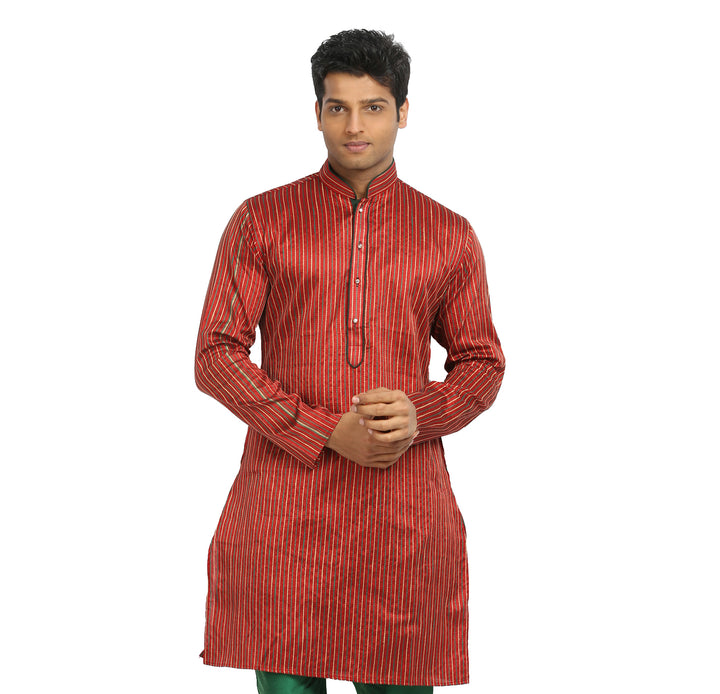 Red Pinstripes Indian Wedding Kurta Pajama Sherwani - Indian Ethnic Wear for Men