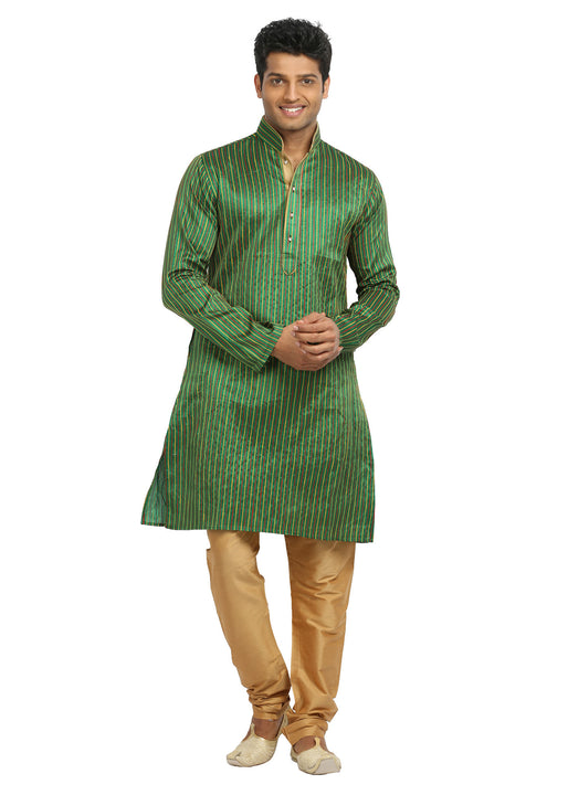 Green Pinstripes Indian Wedding Kurta Pajama for Men