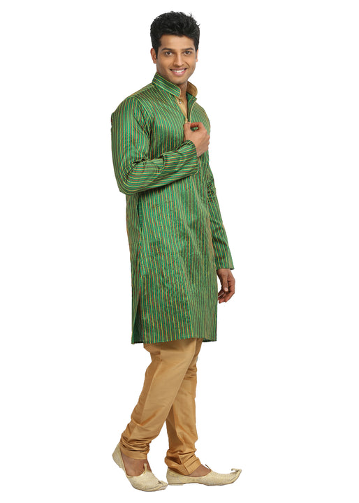 Green Pinstripes Indian Wedding Kurta Pajama Sherwani - Indian Ethnic Wear for Men