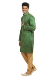 Green Pinstripes Indian Wedding Kurta Pajama Sherwani - Indian Ethnic Wear for Men