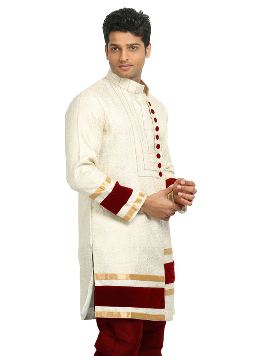 Beige Indian Wedding Kurta Pajama Sherwani - Indian Ethnic Wear for Men