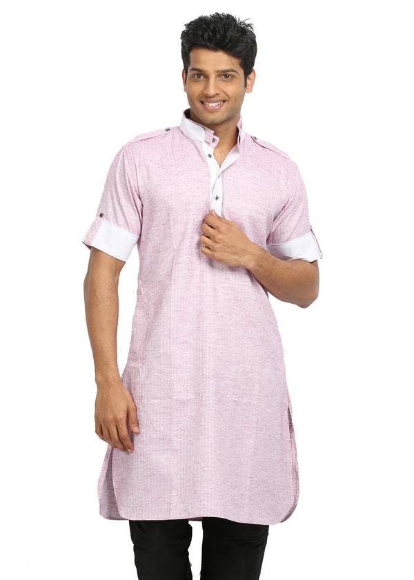 Plum Cotton Fabric Pathani Kurta for Men