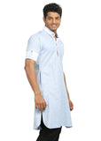 Cool Blue Cotton Fabric Pathani Kurta for Men
