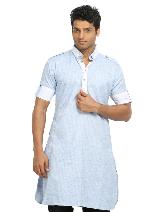 Cool Blue Cotton Fabric Pathani Kurta for Men