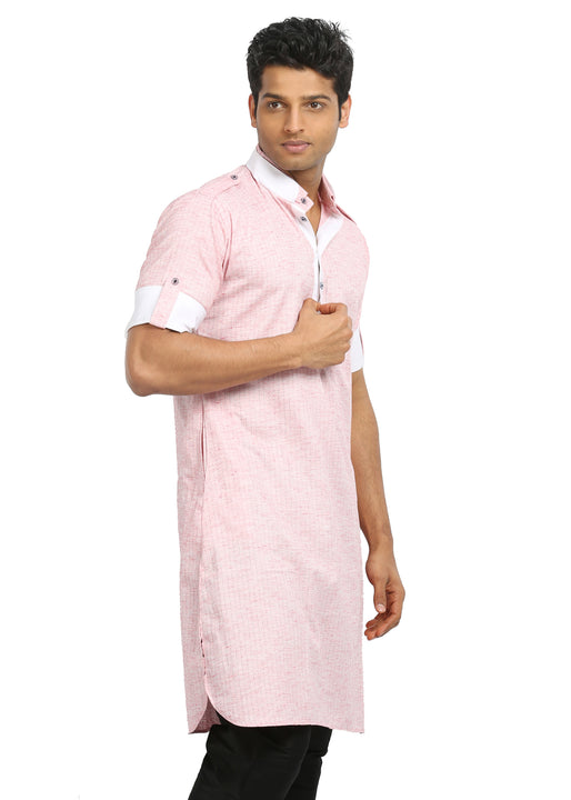 Light Pink Cotton Fabric Pathani Kurta for Men