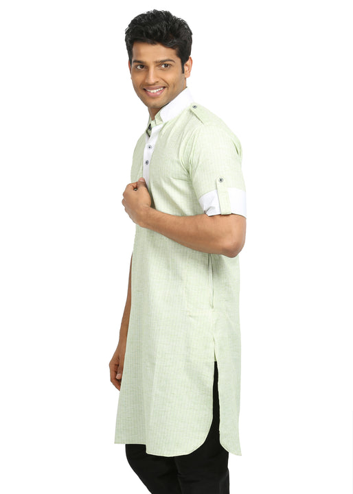 Light Green Cotton Fabric Pathani Kurta for Men