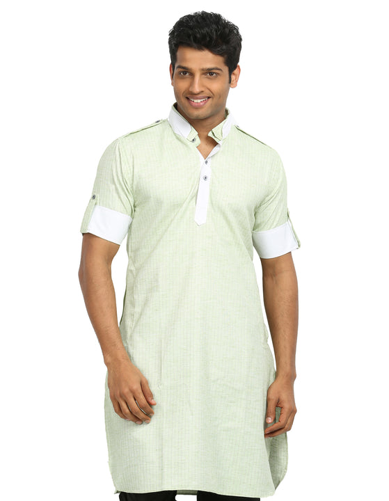 Light Green Cotton Fabric Pathani Kurta for Men