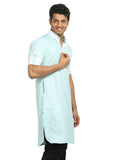 Cerulean Cotton Fabric Pathani Kurta for Men