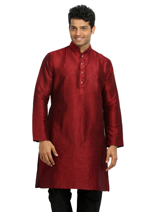 Maroon Silk Pathani Kurta for Men