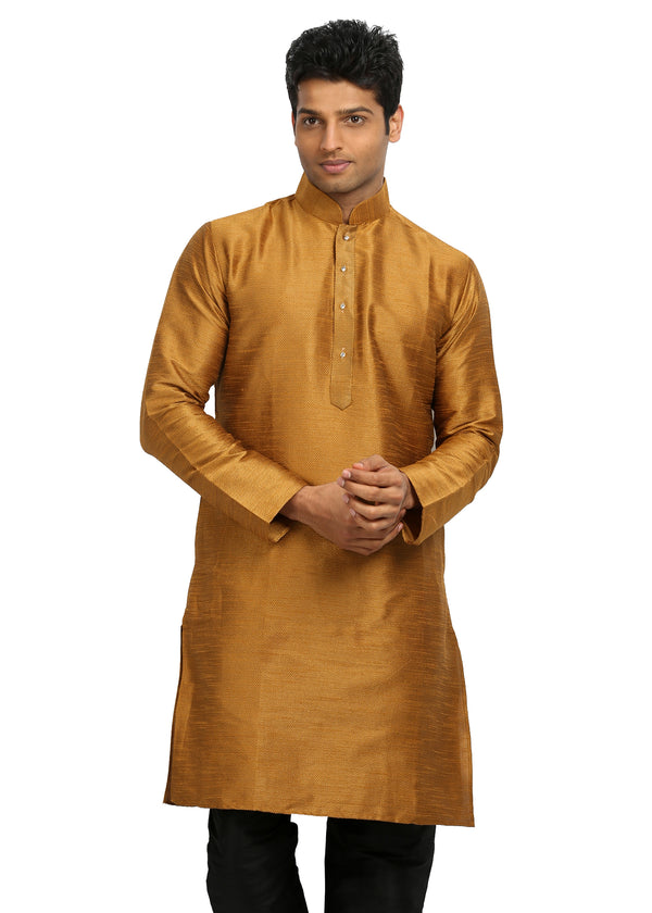 Gold Silk Pathani Kurta for Men