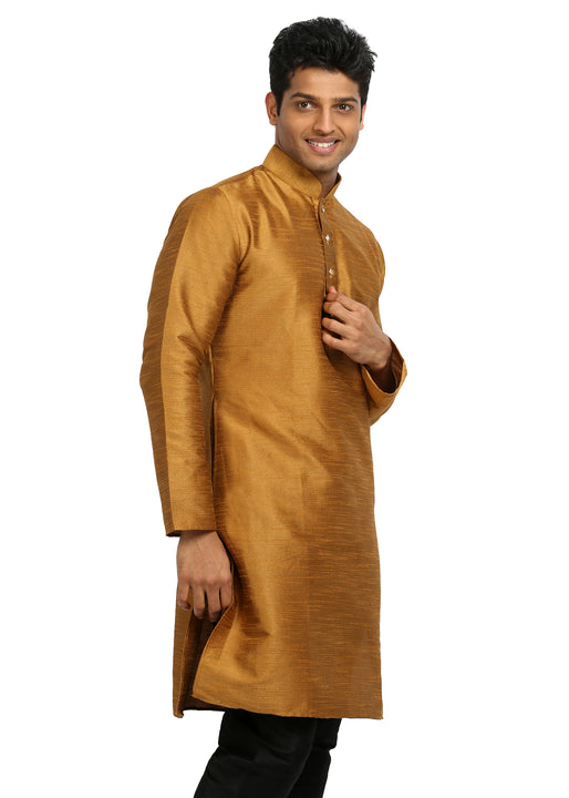 Gold Silk Pathani Kurta for Men