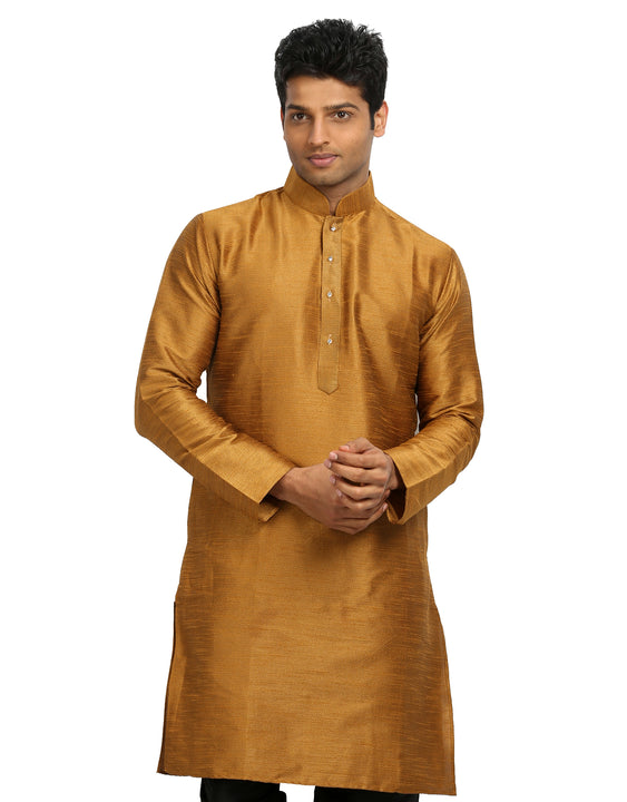 Gold Silk Pathani Kurta for Men