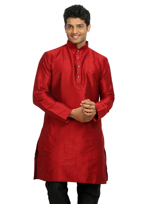 Red Silk Pathani Kurta for Men