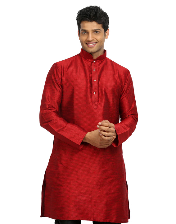 Red Silk Pathani Kurta for Men