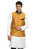 Gold Yellow Nehru Jacket for Men