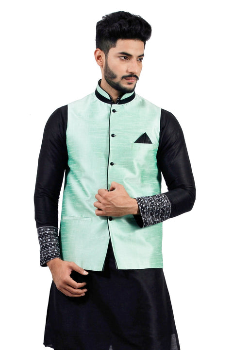 Saris and Things Light Green Nehru Jacket for Men