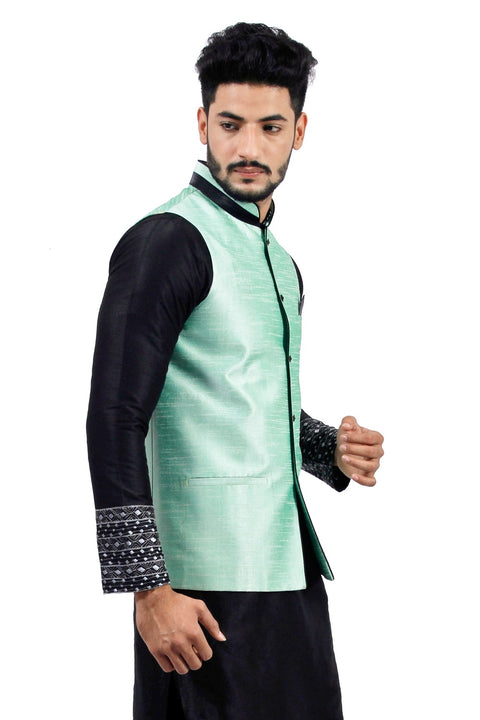 Saris and Things Light Green Nehru Jacket for Men