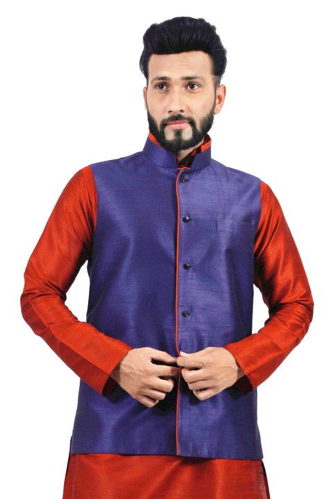 Saris and Things Navy Blue Nehru Jacket for Men