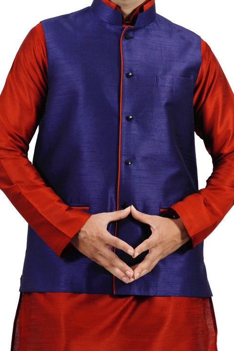 Saris and Things Navy Blue Nehru Jacket for Men