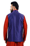 Saris and Things Navy Blue Nehru Jacket for Men