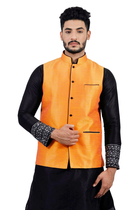 Saris and Things Tangerine Orange Nehru Jacket for Men