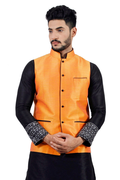 Saris and Things Tangerine Orange Nehru Jacket for Men