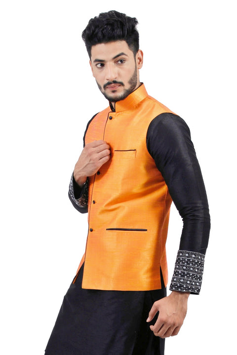 Saris and Things Tangerine Orange Nehru Jacket for Men