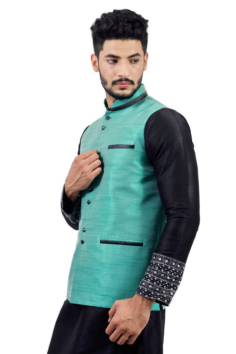 Saris and Things Darkcyan Nehru Jacket for Men